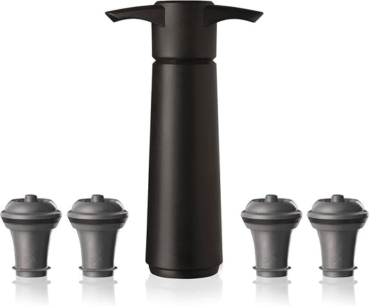 Vacu Vin Original Wine Saver with 4 Vacuum Bottle Stoppers – Wine Preserver Pump for Red or White Wine – Manual Air Remover System – Airtight Seal – Keep Wine Fresh Longer – Black