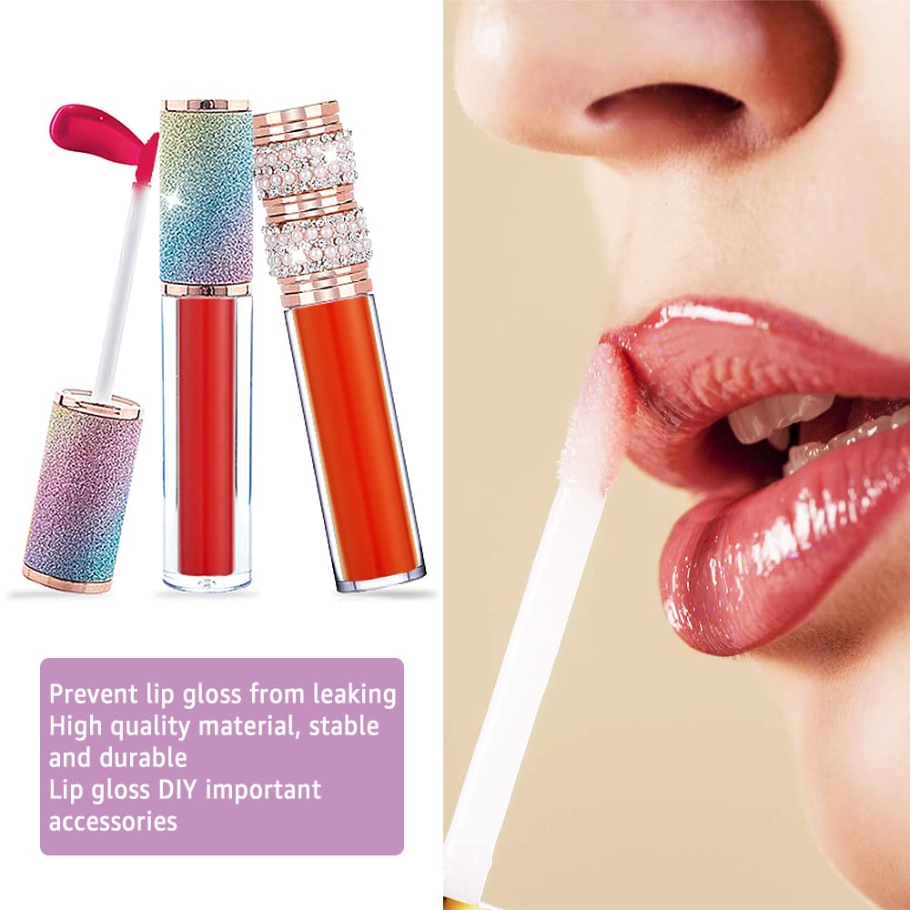 AMORIX 72 Pack 5ml Crystal Rhinestone Lip Gloss Tubes with Wand 5ml Empty Lip Gloss Containers Lipgloss Bottles with Stoppers 4pcs Syringes + Labels for DIY Lip Gloss Balm