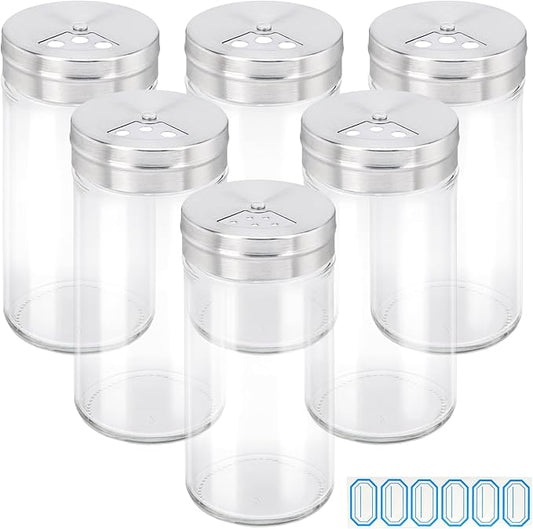 Segarty Spice Jars with Shaker Lids, 6 Pack 4 oz Glass Spice Bottles with Stainless Steel Lid, Glass Empty Seasoning Containers with Adjustable Pour Holes Spice Powder Storage Bottle Pepper Shakers