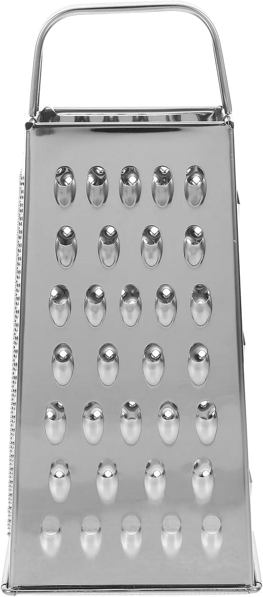 1pc Stainless Steel Vegetable Grater Portable Metal Grater 4-Sided Cheese Grater with Handle for Kitchen Restaurant (8inch)