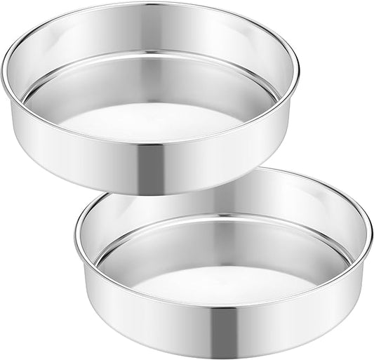 E-far 11 Inch Cake Pan Set of 2, Stainless Steel Large Round Baking Pans Tins, Non-Toxic & Leak-Proof Mold for Birthday Wedding Layer Tiered Cake, Easy Clean & Dishwasher Safe
