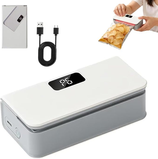 2026 New USB-C Rechargeable Mini Bag Sealer, One-Touch, Adjustable and Portable Freshness, 6-Level Adjustable Heat Sealer & Cutter, LED Display, Magnetic Base for Fridge & Kitchen (White)