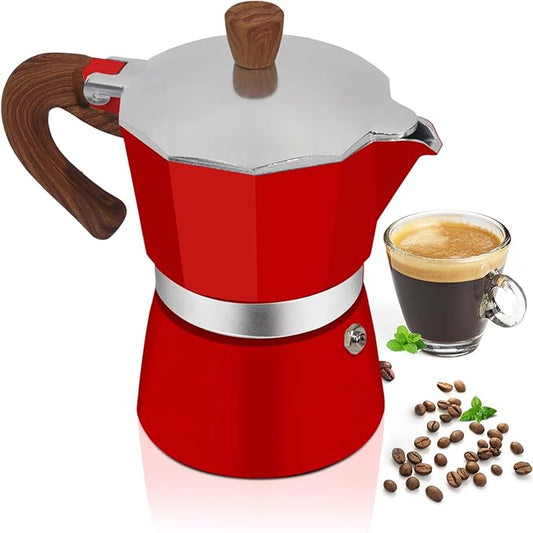 Aluminum 3 Cup 150ml Moka Pot Express Coffee Maker Stovetop Espresso Colorful Coffeemaker Italian Classic Style Brewing Greca Cafe Mocha Machine for Cafeteras Lover Camping Travel and Home Use 5oz