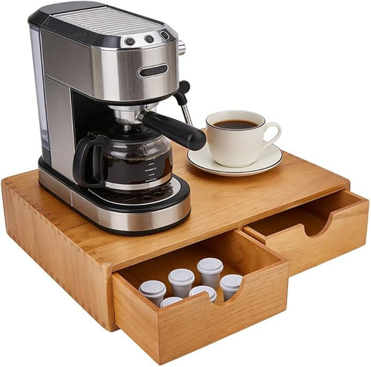 DICOSMETIC Wooden K Cup Organizer Coffee Pod Storage Box 2 Drawer Coffee Capsule Rack Large Capacity Countertop Organizer 39x28.5x8.3cm No Assembly Required Multi Purpose Kitchen Office Bar