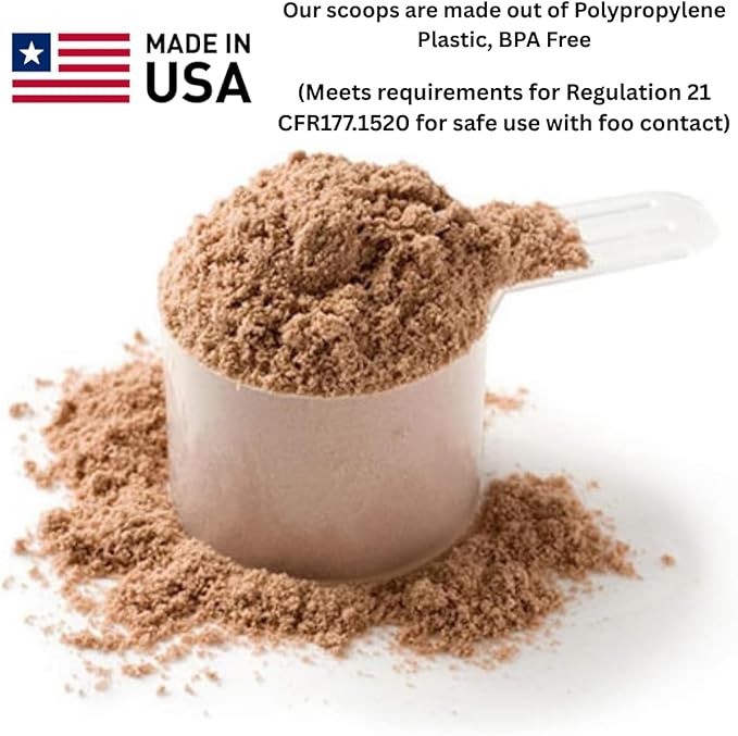 Plastic Measuring Scoop, 1 Tablespoon (14.8 cc | 1/2 Oz. | 14.8 mL) Long Handle Spoons for Powders, Granules, Coffee, Pet Food, Baking Supplies, Protein and Other Dry Goods, BPA Free (Set of 10)