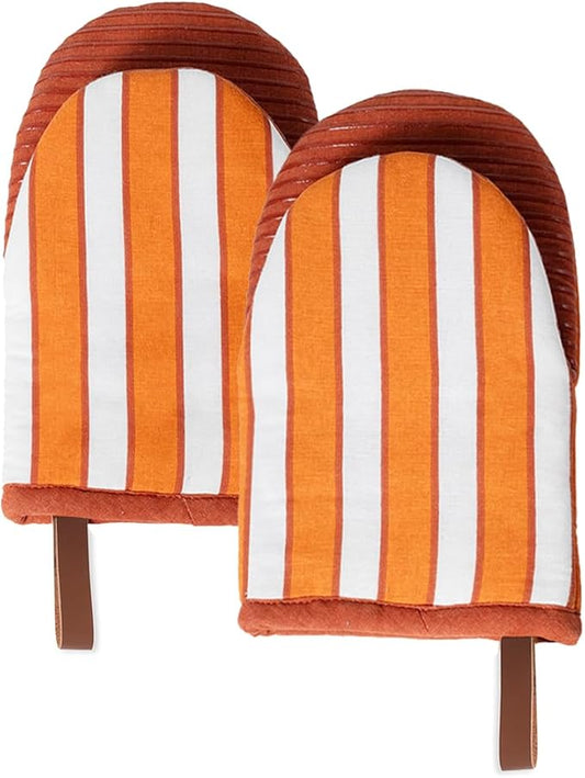 Folkulture Oven Mitts - Set of 2 (5.75"x9") | Oven Mitts with Hanging Loop for Cooking Gifts for Women, Kitchen Decor| 100% Cotton, Silicone Heat Resistant Mini Mitts (Orange)