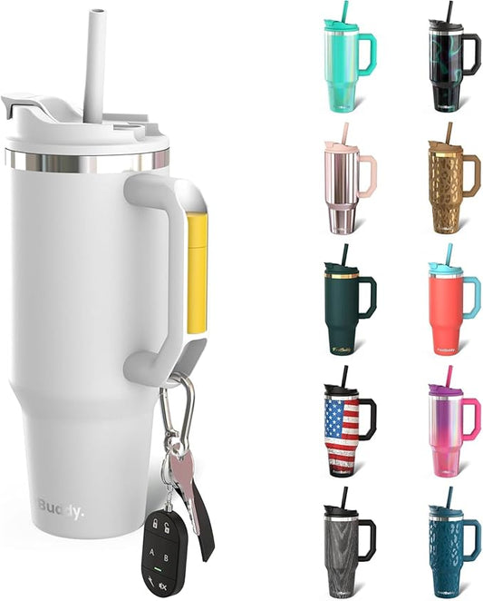 Frost Buddy Thicc Buddy - 40 oz Stainless Steel Vacuum Insulated Tumbler with Lid and Straw for Water - Travel Mug Cupholder Friendly - Gifts for Women Men Him Her (White)