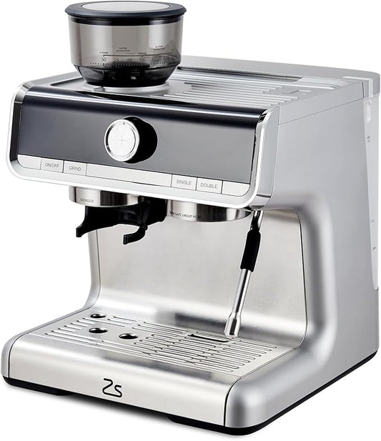 GarveeHome Espresso Machine With Grinder, 20 Bar Semi-Automatic Espresso Coffee Maker With Milk Frother Steamer Wand Cappuccino Latte Macchiato, 95 oz Water Tank, Pid Temperature Control-Silver2