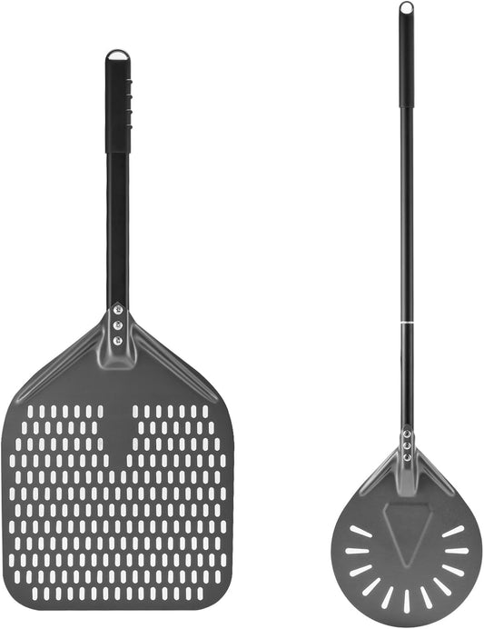 12 Inch + 8 Inch Perforated Peel Set, Turning Peel With Metal Handle, Spatula Paddle for Homemade Pizza Oven Accessories