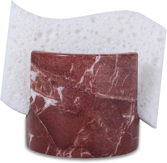 JIMEI Travertine Marble Sponge Holder for Kitchen Counter - Natural Stone Dish Drying Rack, Sponge Caddy for Sink Organizer - Durable & Stylish Kitchen Decor (Rosso Red Marble)