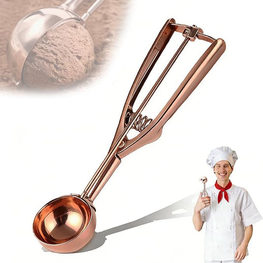 Stainless Steel Ice Cream Scoop Polished Melon Baller Scoop Metal Ice Cream Scoop with Trigger Cookie Scoop for Baking 3 sizes Fruit Spoons Kitchen (Rose Gold, M)