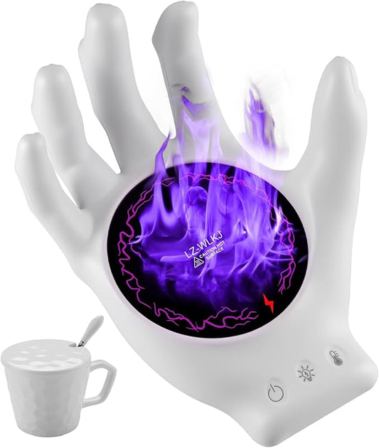 Devil's Hand Heating Mug Warmer Set - 3 Temp Settings & 8H Timer, Coffee Cup Warmer Plate for Desk Auto Shut Off, Ideal Beverage Warmer Gift for Coffee, Tea, Milk (White)