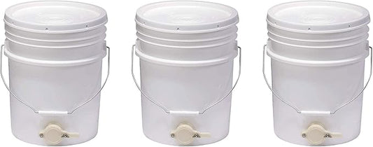 Little Giant 5 Gallon BKT5 Plastic Honey Extractor Bucket with Tight Fitting Lid and Honey Gate Tool for Beekeeping Harvesting, White (3 Pack)