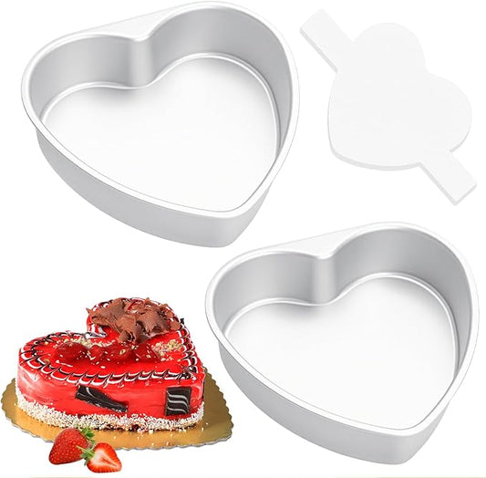 8 Inch Heart Shaped Cake Pans with 50 Pieces Parchment Paper,Set of 2 Non-stick Aluminum Heart Cake Pans Baking Tins for Birthday Wedding