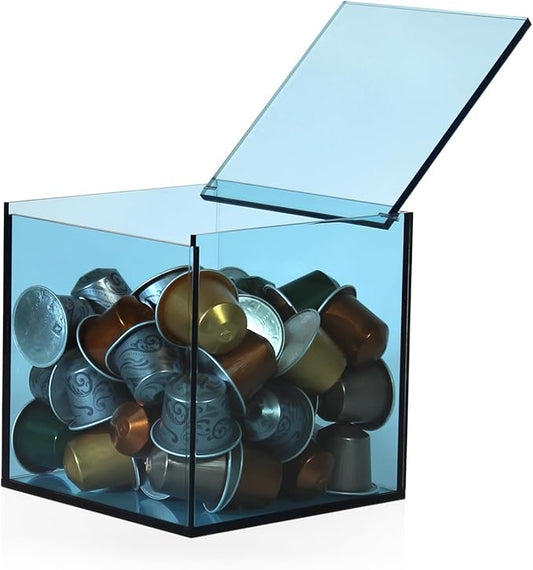 NC Coffee Capsule Storage Box Coffee Pod Holder Organizers Accessories Anti Dust Durable Clear Acrylic Box for House and Office Use, Light Blue, 5*5 In