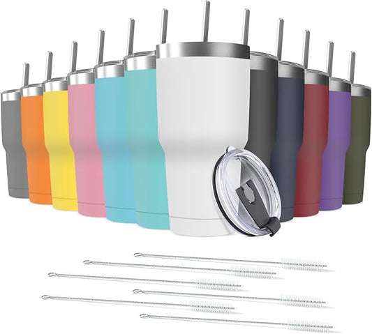 30oz Stainless Steel Travel Mug with Lid, Double Wall Vacuum Insulated Bulk Tumbler with Straws, Powder Coated Coffee Cup Suitable for Vehicle Cup Holders