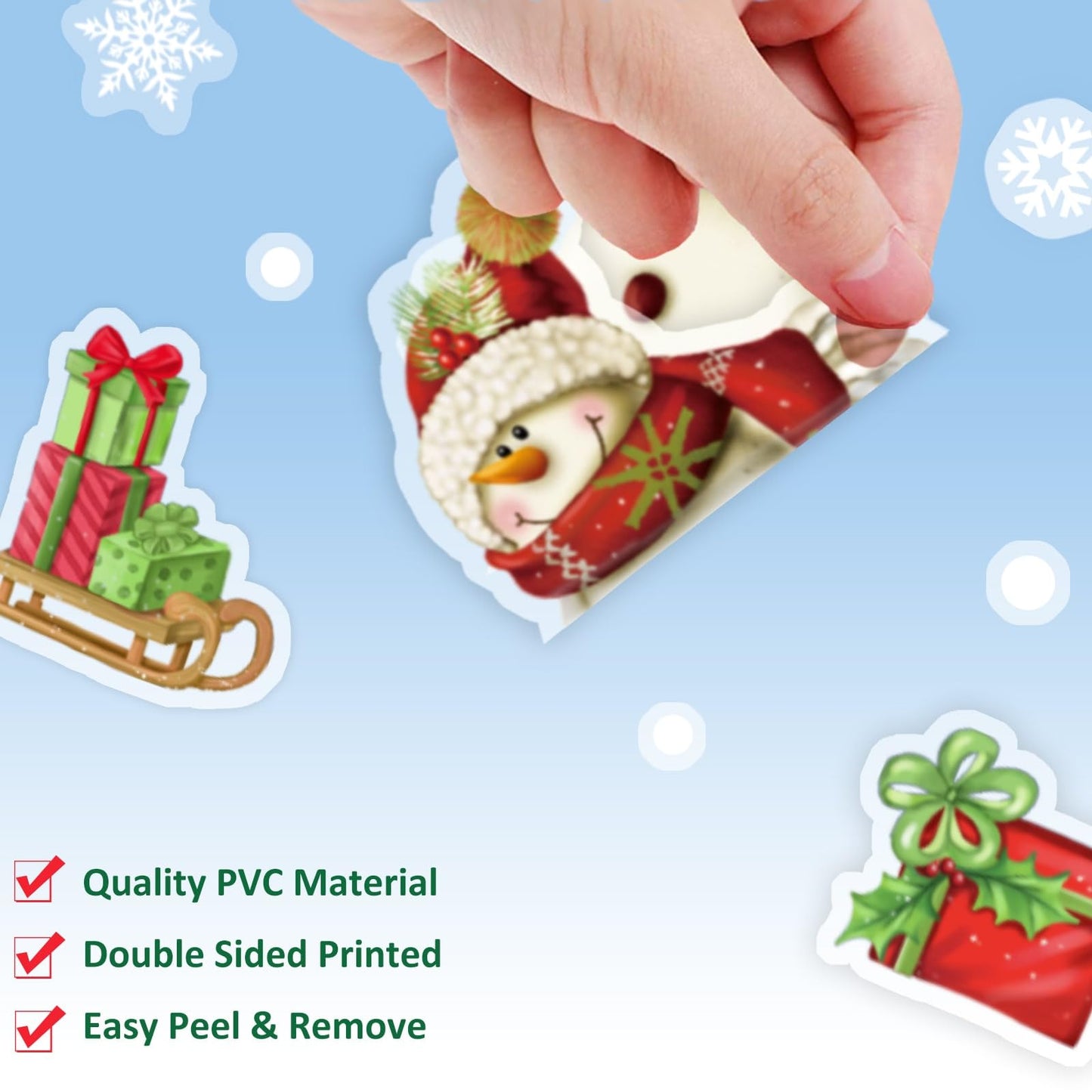 Christmas Window Clings，Snowflake Stickers，Snowman Decals，Stickers for Windows Glass，Winter Window Cling，Christmas Decorations Holiday