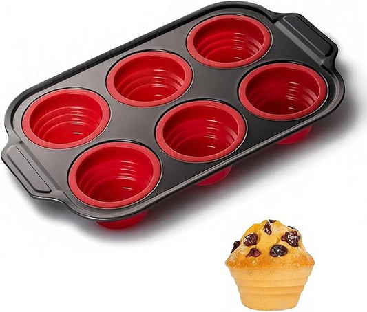 Silicone Muffin Pan, 6 Cups Muffin Pans for Baking with Metal Frame, Cupcake Pan, Egg Bite Molds, Muffin Tin Tray Easy to Pop Nonstick Non Toxic Bakeware for Oven