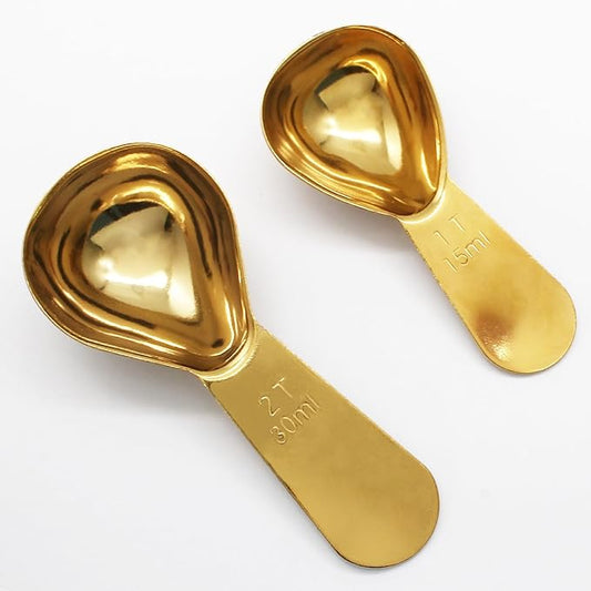 Hitefu 2 Packs Stainless Steel Coffee Scoop Set, 15ml Tablespoon with 30ml Spoon, Short Handle Spoon for Coffee, Tea, Sugar, Protein & Milk Powder (Gold)