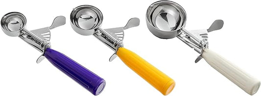 3-Pack Portion Disher Scoop Set | Round Stainless Steel Multipurpose Kitchen Scoops for Cookie Dough, Ice Cream, Baking, Batter, Meatballs, Rice, and Melon Balls (0.88-2-3.25 oz (#40-#20-#10))