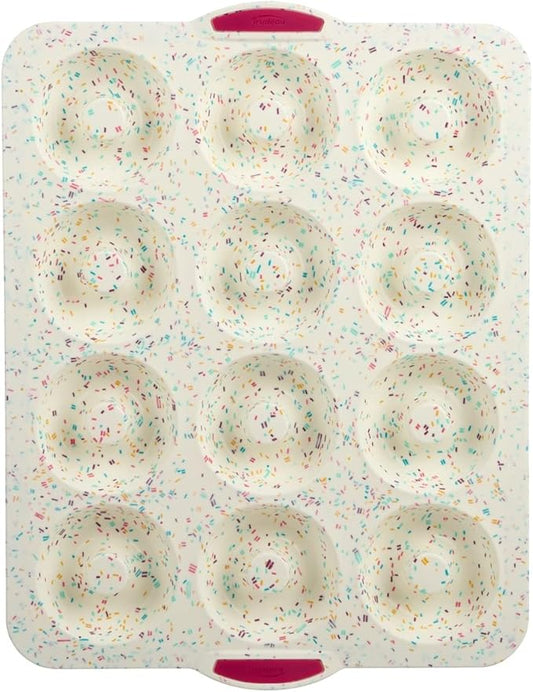 Trudeau Mega Jumbo Donut Pan, 12-Count, Nonstick Confetti Bakeware for Donuts, Muffins & Bagels – Heavy-Duty, Easy-Release Baking Pan for Homemade Treats