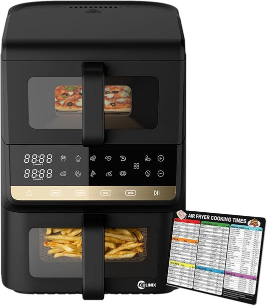10L Double Stack Air Fryer, Dual Basket Vertical Air Fryer with 10-in-1 Presets, Bake/Roast/Dehydrate, SYNC & DUAL Cooking Modes, Double View Window, Black