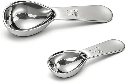 2pcs Tablespoon Coffee Scoop, Coffee Scoop Set, 15ml 30ml Tbsp Coffee Bean Measuring Spoon Stainless Steel Table Spoon Scoop with Short Handle Suitable for Tea Ground Sugar Flour