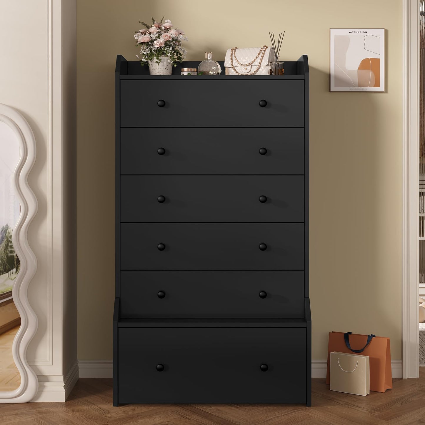 ADORNEVE 6 Drawer Dresser for Bedroom,55.1" Tall Black Chest of Drawers,Large Modern Vertical Dresser for Living Room,Hallway, Closet