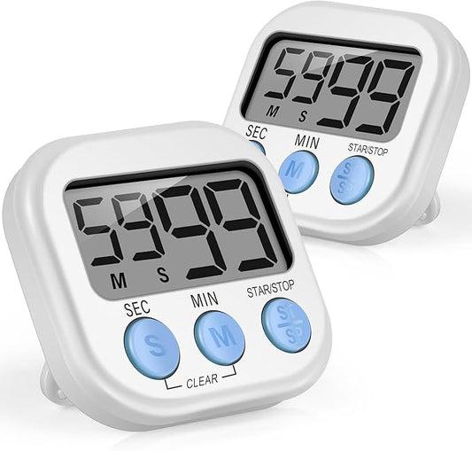 Weewooday 2 Pcs Digital Kitchen Timer Magnetic Timer Bulk On/Off Switch Minute Second Count up Countdown Loud Alarm for Exercise Cook Baking (White)