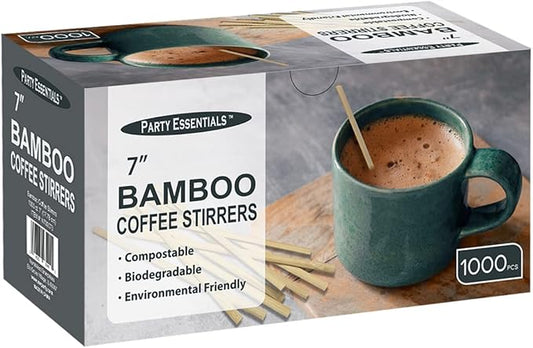 Party Essentials Bamboo Coffee Stirrers/Beverage Stir Sticks, 7" Length, 1000-Count, Natural