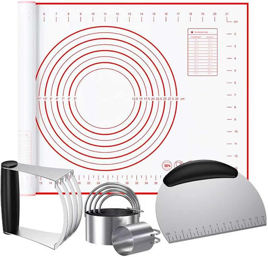 Biscuit Cutter, Silicone Pastry Dough Baking Mat Set, Baking Tools and Accessories Kit (4 Pcs/Set)