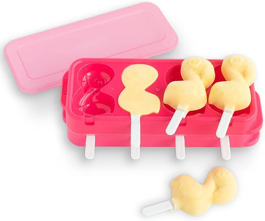 ZOKU Flamingo Ice Pop Molds, Stackable Easy-Release Ice Popsicle Tray with 4 Molds, Sticks, and Lid, BPA-free, Set of 2