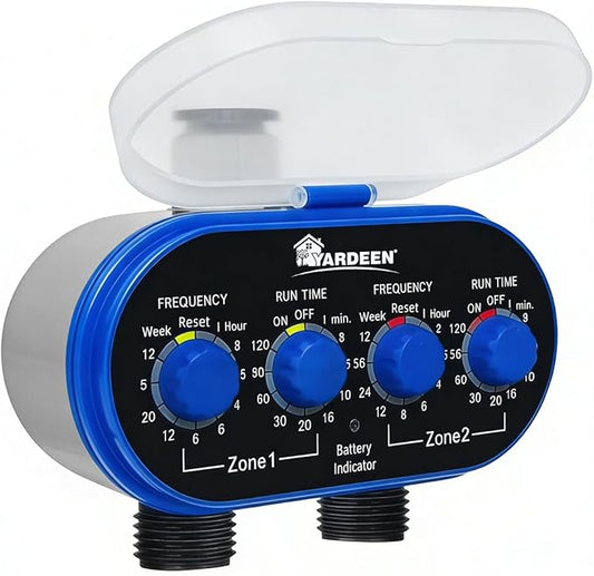 Dual Outlet Water Timer Irrigation Controller System, No Water Pressure Required