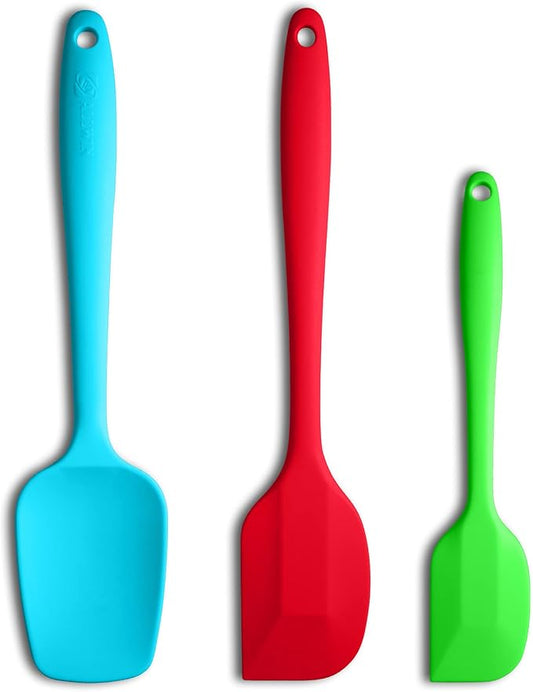 Silicone Spatula 3‑Piece Set Heat Resistant 600°F Non‑Stick Rubber Spatulas with Stainless Steel Core ALLWIN HOUSEWARE Large Spatula, Spoonula & Mini Spatula for Cooking & Baking, Multicolored