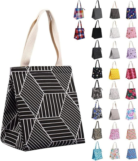 iknoe Insulated Lunch Bag for Women & Adults, 9L Foldable Wide-Open Cooler Bag with Pockets, Leakproof & Portable, for Picnic, Office, Beach, Black Rhombus
