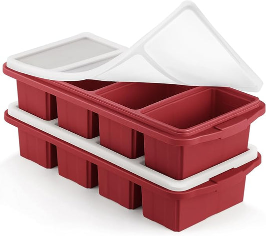 Ztomine Silicone Freezer Tray With Lid - Silicone Freezer Food Molds- Large Ice Cube Tray,Silicone Freezer Container,Freeze & Store Soup, Sauce, Broth,Leftovers - Makes 4 Perfect 1 Cup