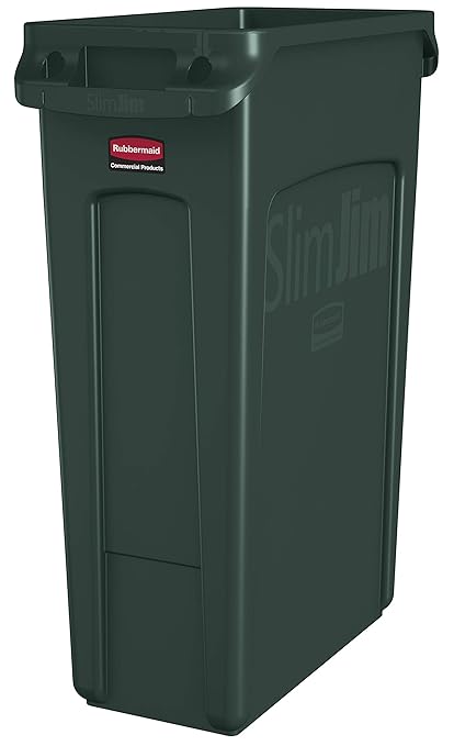 Rubbermaid Commercial Products Slim Jim Trash/Garbage Can with Venting Channels, 23-Gallon, Green, for Kitchen/Office/Workspace