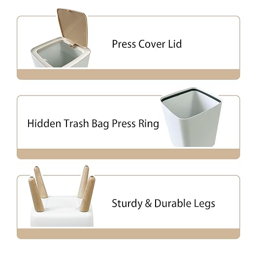 Small Trash Can with Lid Metal Copper texture aluminum brushed Copper texture reflection Copper Wastebasket with Press Cover Dog Proof Garbage Can Waste Bin for Kitchen Bathroom Nursery 2.6 Gallon