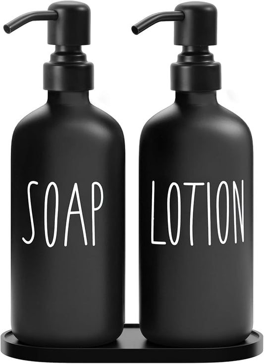 MOMEEMO Black Soap Dispenser Bathroom, Contains Lotion and Hand Soap Dispenser, Suitable for Bathroom Accessories Decor. (Black)