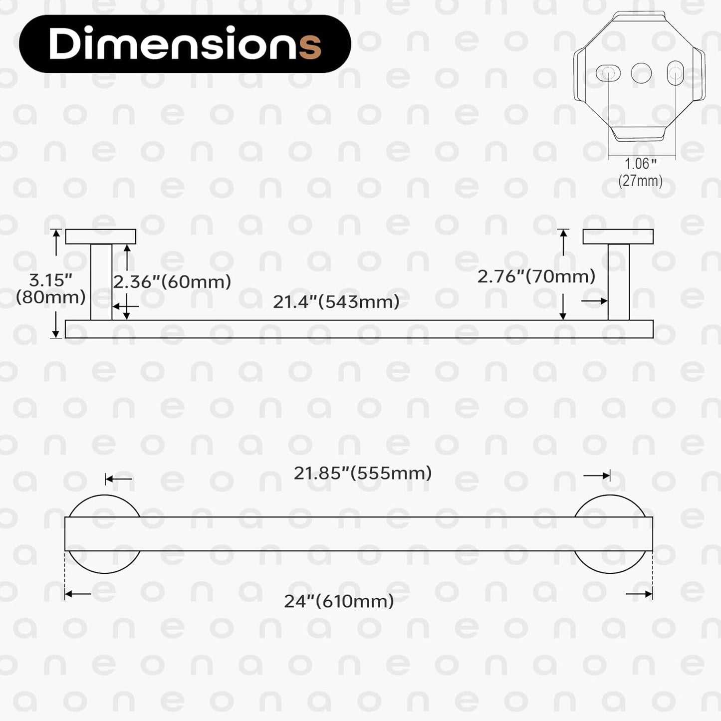 24 Inch Bathroom Towel Bar Bath Towel Rack Kitchen Towel Holder Towel Rails Wall Mounted SUS304 Stainless Steel Brushed Gold AN4001GD-L24