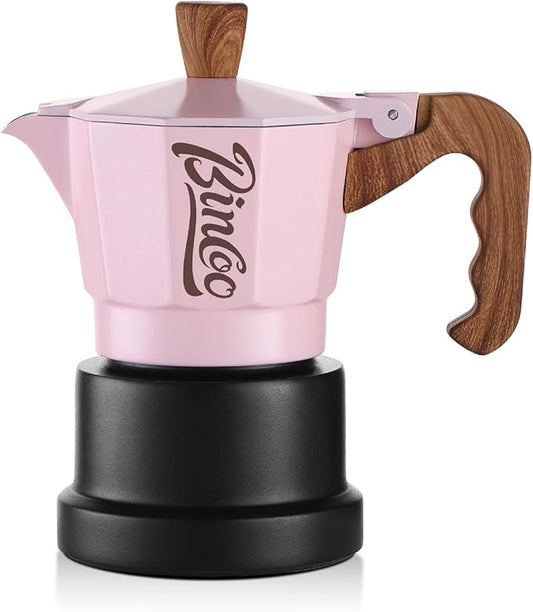 Bincoo Espresso Maker Stovetop,Camping Moka Pot 2 Cup/120ML,Stove Top Espresso Italian Coffee Maker,Easy to Use (Pink-black)