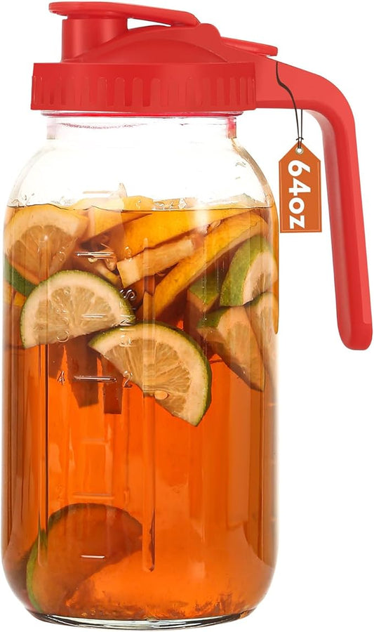 Mihlapi Glass Pitcher with Lid, 64 OZ Mason Jar Pitcher Double Leak Proof, 2 Quart Breast Milk Storage Containers for Fridge, Wide Mouth Glass Jar for Sun Tea, Juice, Cold Brew Coffee