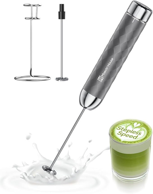 Maestri House Rechargeable Milk Frother with Stepless Speed Control, LunaFro 2.0 Handheld Electric Foam Maker Waterproof Drink Mixer Foamer for Lattes, Cappuccino