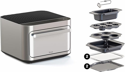 Brava Oven Bake & Breakfast Set: 10-in-1 Touchscreen Countertop Smart Oven, Air Fryer, 6-Slice Toaster, Slow Cooker, Reheater, Dehydrator, Rice Cooker, Healthy & User Friendly, Auto-Shut Off, 1800W