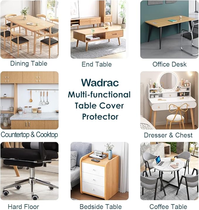 Wadrac Clear Table Protector Plastic Table Cloths PVC Night Stand Table Cover Mat Office Desk Mat Shelf Surface Protection Crystal Children Painting Cover Pad Transprent Rectangular 23.6x63 inch