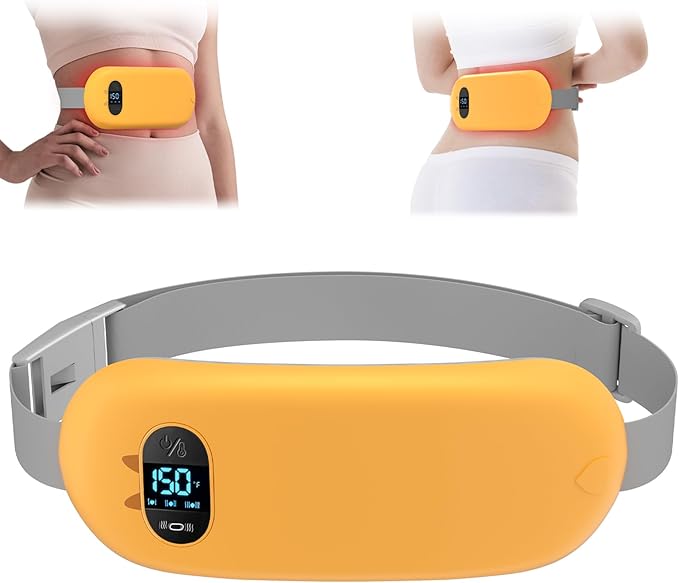 Portable Heating Pad for Cramps, Upgrade Cordless Electric Period Fast Heating Pad for Back Pain Relief Menstrual Belt 6 Heat 6 Massage Modes Gifts for Women Girls Her Girlfriend Yellow