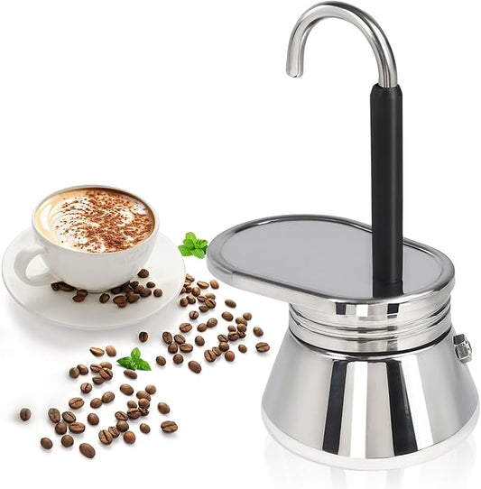Uncoated 1 Cup Single Tube Moka Pot 304 Thickened Stainless Steel Mini Coffee Maker Stovetop Espresso Coffeemaker Italian Classic Style Brewing Greca Cafe Mocha for Camping Travel Home 90ml