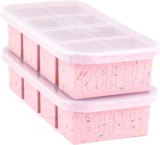 Souper Cubes 1 Cup Silicone Freezer Tray with Lids, Perfect for Storing Broth, Leftovers, Rice, Sauce and More, Silicone Soup Freezer Molds for Meal Prepping - Cotton Candy - 2-Pack