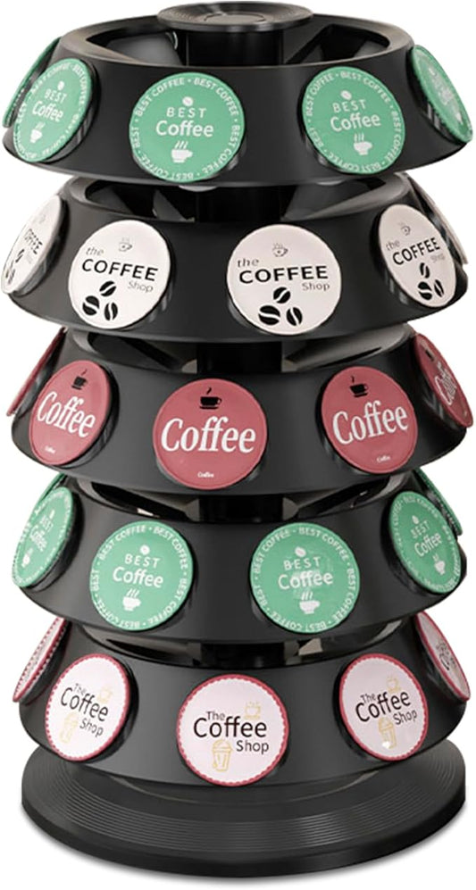 CEHNCEH K Cup Holder: Coffee Pod Carousel Organizer, Compatible with 40 Keurig K-Cup Pods, Spins 360-Degrees - Lazy Susan Platform, Home or Office Kitchen Counter Organize (New Model Black)