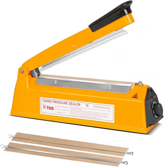 Impulse Heat Sealer with Seal bar, Heavy-Duty Bag Sealing & Cutting Machine, 2 Extra Replacements（Orange, 8inch）